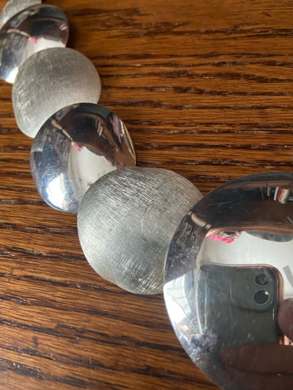 Rare Sterling Silver 925 Mirrored & Brushed Circle Necklace 19”L Contemporary - Picture 8 of 8